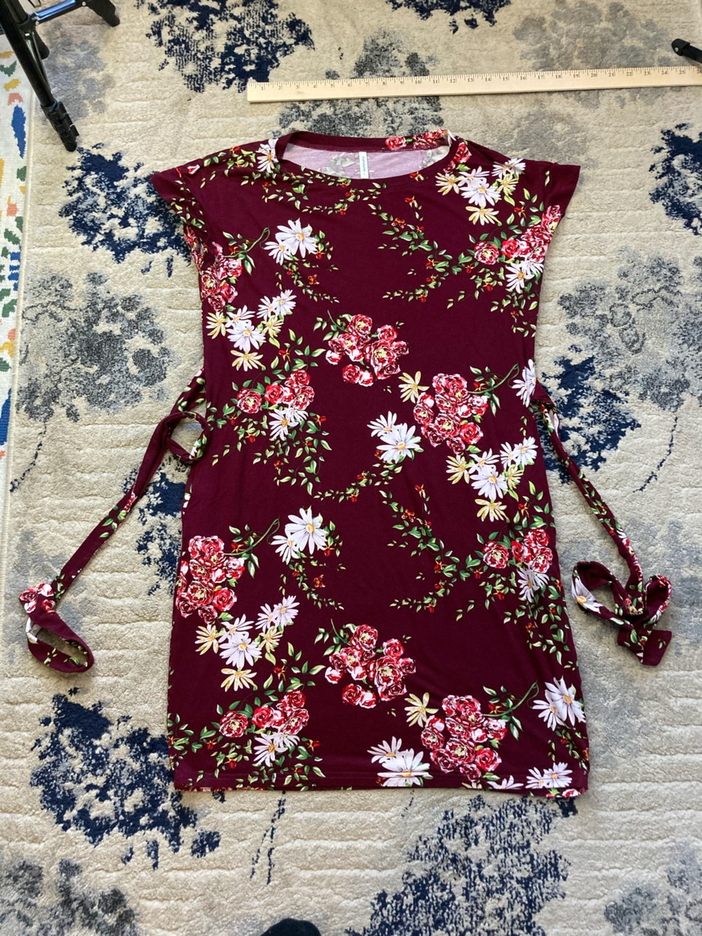 Women's Floral Tie-Side Dress - Burgundy